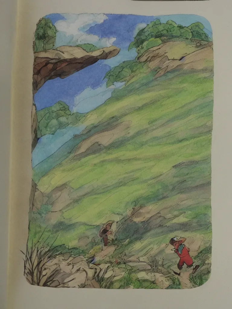 Prompt: running up that hill by storybook artists, blunt borders, rule of thirds