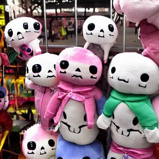 Image similar to haunting plushies being sold at an amusement park, devilish, nightmare - fuel, scary, cursed, evil, dark