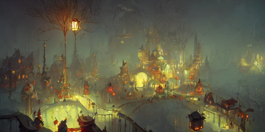 Image similar to Huge wonderland at night, magical, awestriking, impossibly detailed, by Sergey Kolesov