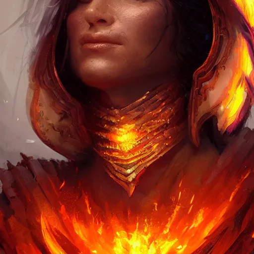 Image similar to a beautiful portrait of a fire goddess by greg rutkowski and raymond swanland, trending on artstation, flaming background, ultra realistic digital art