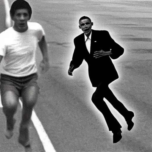 Prompt: Found footage of Obama chasing a hiker, 1986