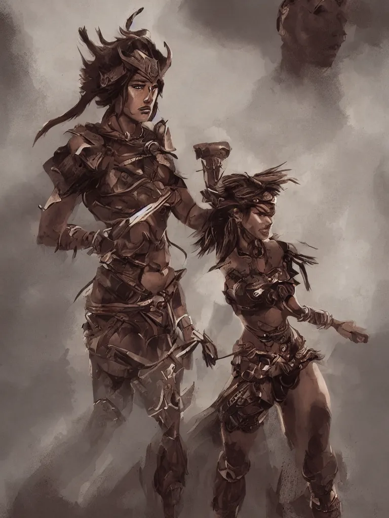 Image similar to warrior woman, by disney concept artists, blunt borders, rule of thirds