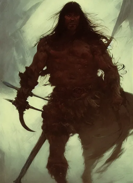 Image similar to conan the barbarian, intricate, elegant, highly detailed, vivid colors, john park, frazetta, sparth, ruan jia, jeffrey catherine jones