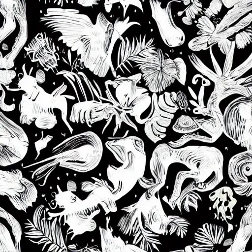 Image similar to animals and plants on a black background, wallpaper, Illustration, Anatomical Drawing, Painting