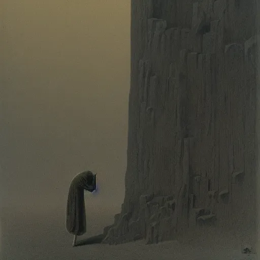 Image similar to you appear smaller than an insect next to the monolith, by Zdzisław Beksiński