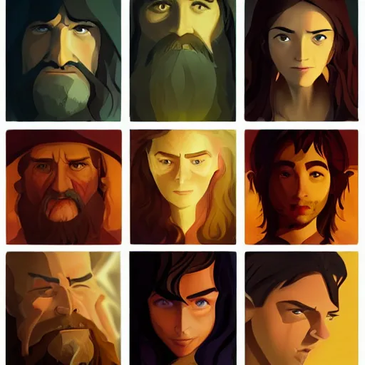 Image similar to face icon stylized minimalist the lord of the rings : the fellowship of the ring 2 0 0 1, loftis, cory behance hd by jesper ejsing, by rhads, makoto shinkai and lois van baarle, ilya kuvshinov, rossdraws global illumination