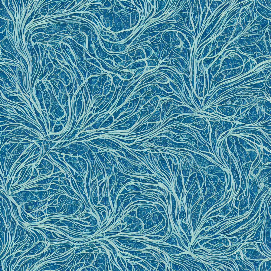 Image similar to beautiful and artistic glial hyphae on a fantastic planet and unusual critters of the ocean, highly detailed, seamless tiling pattern, sharp detail, cinematic