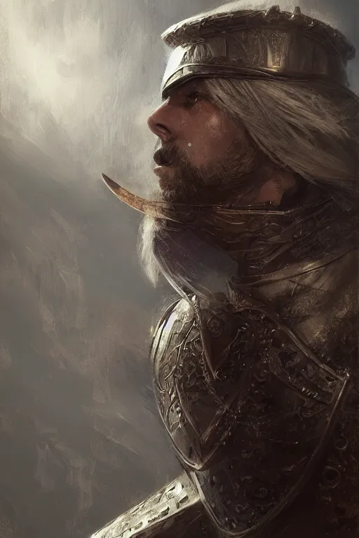 Image similar to king arthur's knight, close-up portrait, powerfull, intricate, elegant, volumetric lighting, scenery, digital painting, highly detailed, artstation, sharp focus, illustration, concept art, ruan jia, steve mccurry