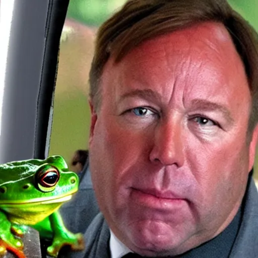 Image similar to Alex Jones turning into a frog person