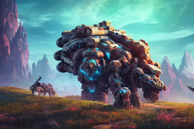 Image similar to tremortusk machine mecanical creature robot of horizon forbidden west horizon zero dawn bioluminiscence global illumination ray tracing hdr fanart arstation by ian pesty and alena aenami artworks in 4 k