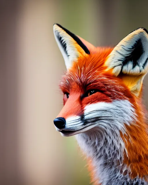 Image similar to portrait photo headshot still of a fox fursuit, 8 k, 8 5 mm f 1. 8, fursuit