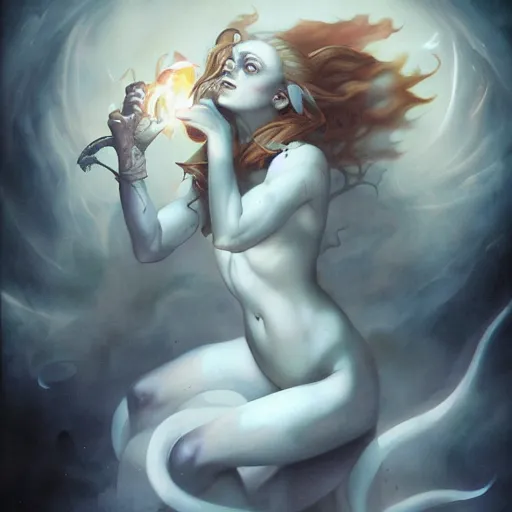 Image similar to sadie sink demonic birth from insanity dimension by peter mohrbacher