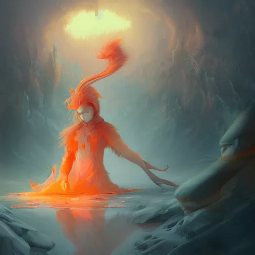 Prompt: prompt A beautiful red orange fluffy kumiho, concept art, matte painting, by Peter Mohrbacher