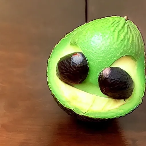 Prompt: a photo of a happy avocado with a face