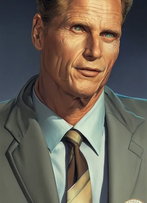 Image similar to portrait of Robert Stack from Unsolved Mysteries, highly detailed, centered, solid color background, digital painting, artstation, concept art, smooth, sharp focus, illustration, Jason Edmiston, donato giancola, Joseph Christian Leyendecker, Les Edwards, Ed Repka, WLOP, Artgerm