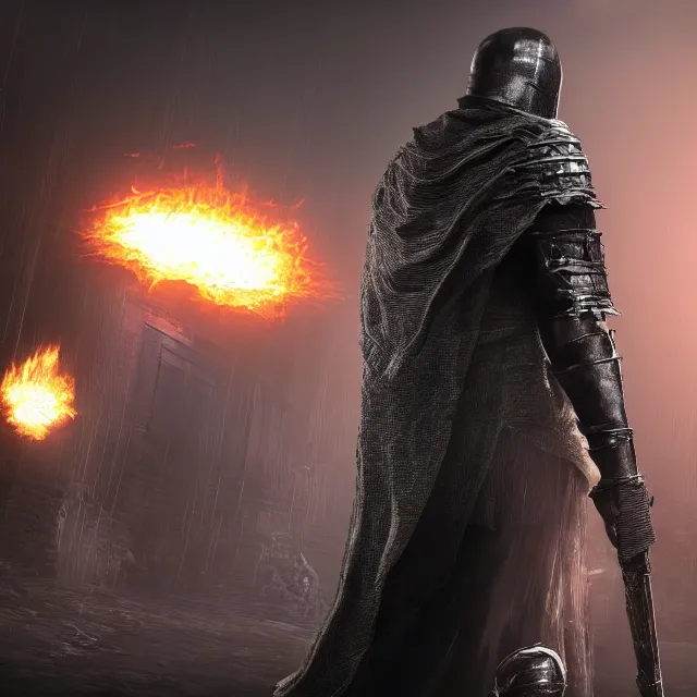 Image similar to yeezus as a boss in dark souls, dark cinematic, volumetric, realistic, 3 d render, cinematic lighting, ray tracing, unreal engine 5, unreal engine render, octane render, hyper realistic, photo, 8 k