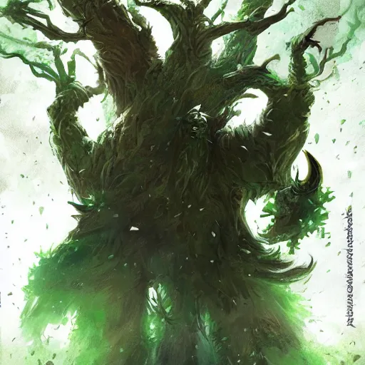 Image similar to green tree giant ents, tree giant, epic fantasy style, in the style of Greg Rutkowski, hearthstone artwork