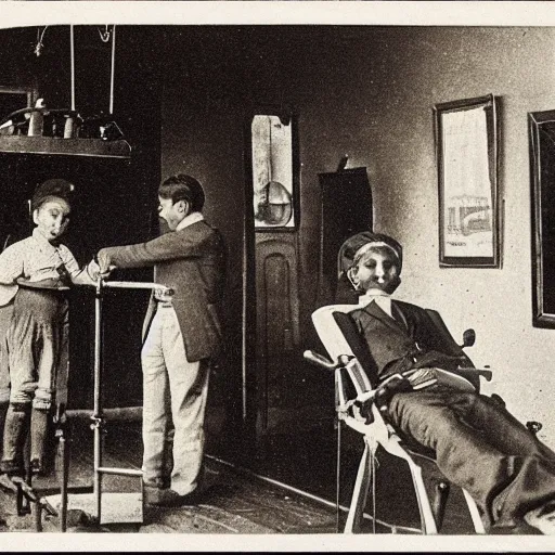 Image similar to a visit to a dentist back in 1 8 9 2