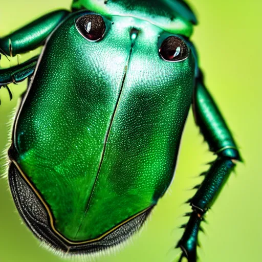 Image similar to hybrid of green beetle and turtle, photorealistic, close - up