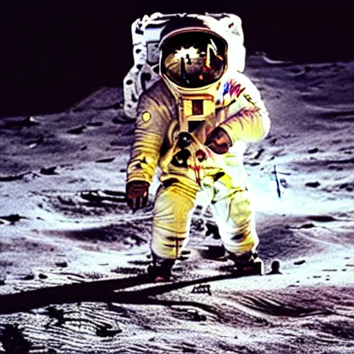 Image similar to an electric guitar on the moon. moon landing. detailed