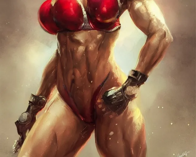 Image similar to portrait of samus aran as a beautiful female bodybuilder amazon with plump lips, elegant, fantasy, hd shot, digital portrait, beautiful, artstation, comic style, by artgerm, guy denning, jakub rozalski, magali villeneuve and charlie bowater