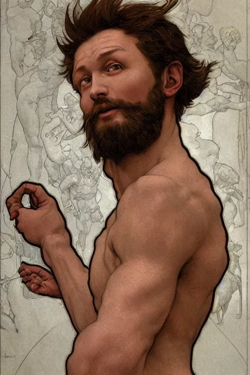 Image similar to Michelangelo\'s David, highly detailed, digital painting, artstation, concept art, smooth, sharp focus, illustration, ArtStation, art by artgerm and greg rutkowski and alphonse mucha and J. C. Leyendecker and Edmund Blair Leighton and Katsuhiro Otomo and Geof Darrow and Phil hale and Ashley wood and Ilya repin and Charlie Bowater