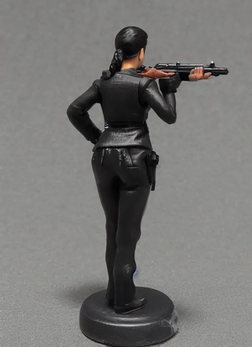 Image similar to Product Introduction Photos, 4K, Full body, 80mm resin detailed miniature of a spy woman with pistol. view from behind