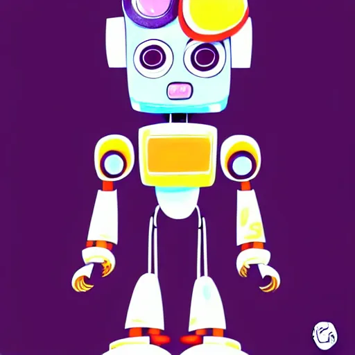 Prompt: Digital illustration of a cute robot character, Uliana Babenko, Ana Varela, cartoon character, concept art, cartoony procreate, drawing, ink, Trend on Behance Illustration, Childrens Art in Artstation