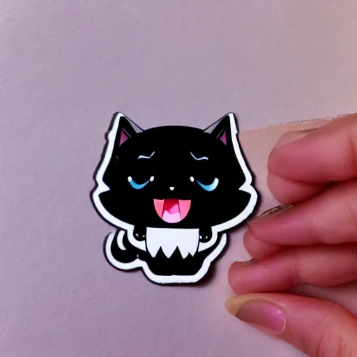 Prompt: die cut sticker of anime chibi cute smiling black cat drawn by artgerm