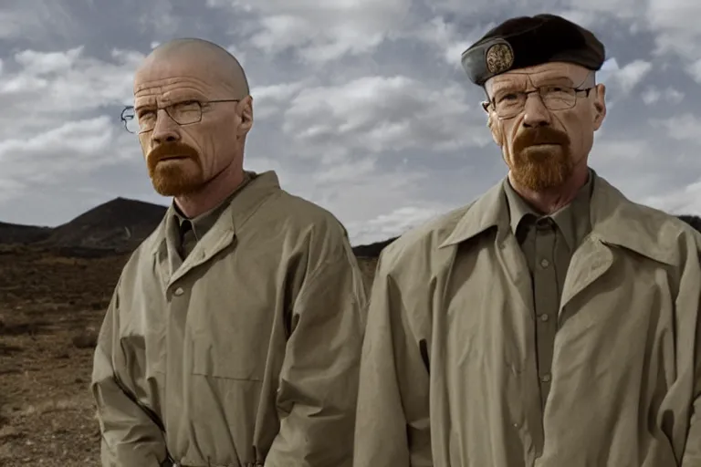 Prompt: A photo of Walter White as the supreme commander of an army