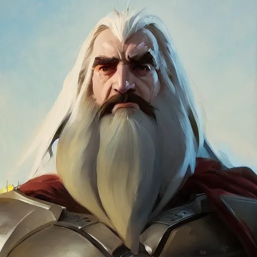 Image similar to greg manchess portrait painting of partially armored saruman as overwatch character, medium shot, asymmetrical, profile picture, organic painting, sunny day, matte painting, bold shapes, hard edges, street art, trending on artstation, by huang guangjian and gil elvgren and sachin teng