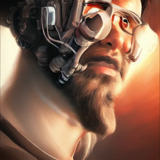 Image similar to portrait of cyborg scientist by jama jurabaev, extremely detailed, trending on artstation, high quality, brush stroke