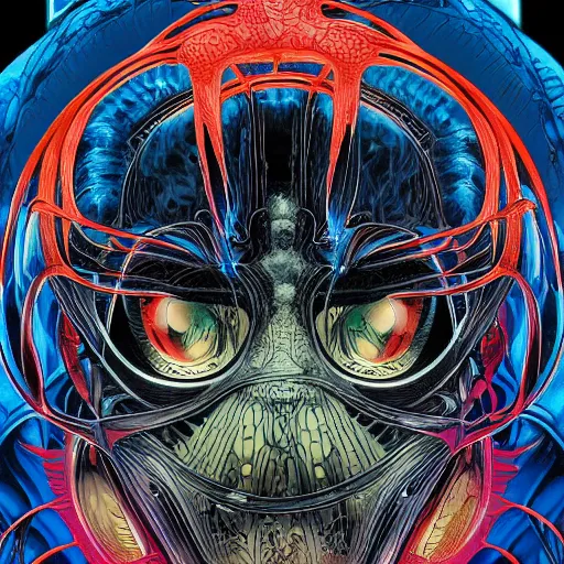 Image similar to portrait closeup of black widow spider, symmetrical, cinematic colors, by yoichi hatakenaka, masamune shirow, josan gonzales and dan mumford, ayami kojima, takato yamamoto, barclay shaw, karol bak, yukito kishiro