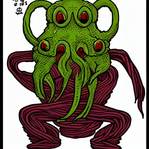 Prompt: cthulhu made of ramen