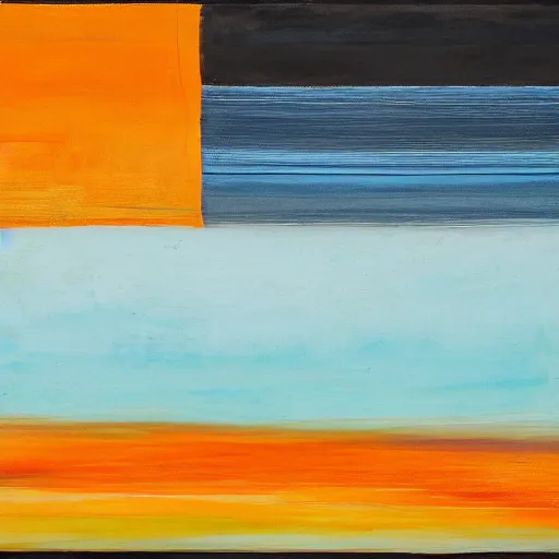 Image similar to In this mixed media art, the artist has used a simple palette of colors to create a feeling of calm and serenity. The soft hues of blue and green are reminiscent of a cloudy sky, while the orange and yellow suggest the warm glow of the sun. The vertical stripes of color are divided by thin lines of black, which give the impression of deep space. The overall effect is one of peacefulness and balance. multiple exposure by Mark Briscoe, by Lorenz Hideyoshi angular, uneven
