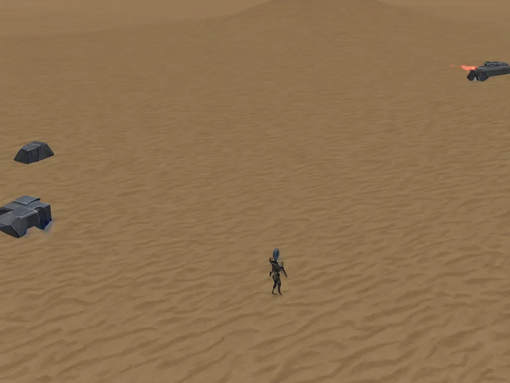 Image similar to Dune by Villeneuve as a PS1 third person video game, low poly