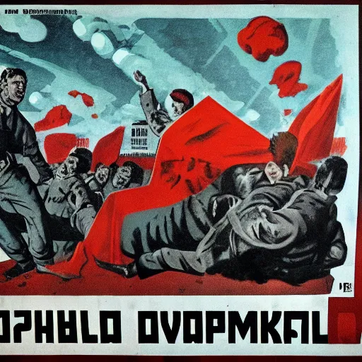 Prompt: a soviet propaganda poster about preventing the zombie apocalypse