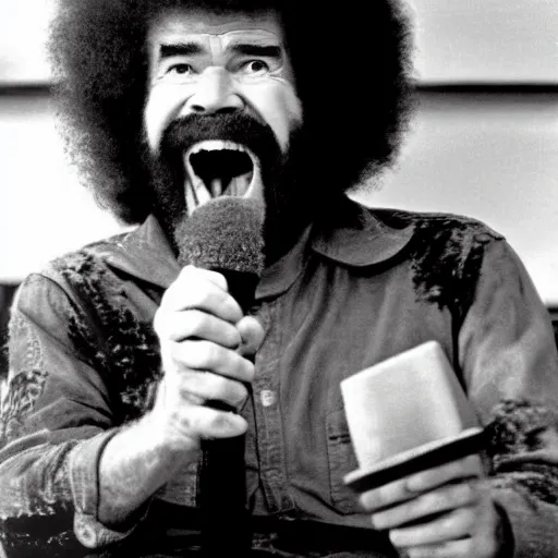 Image similar to bob ross screaming at easy rider