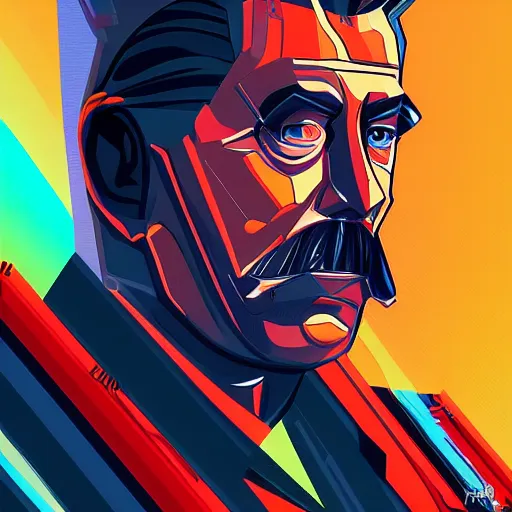 Image similar to cyberpunk joseph stalin, cybernetics, sharp lines, digital, artstation, colored in