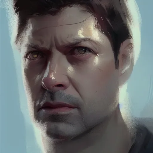 Image similar to “ portrait of misha collins by greg rutkowski, young, attractive, highly detailed portrait, scifi, digital painting, artstation, concept art, smooth, sharp foccus ilustration, artstation hq ”