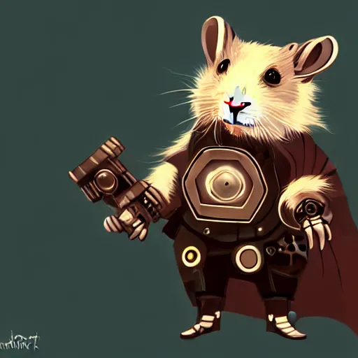 Image similar to a cute cyberpunk hamster as a supervillain, steam punk, gothic, 4 k