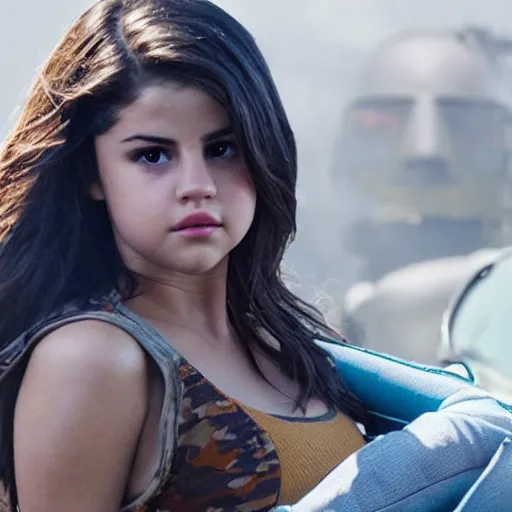 Image similar to High quality movie still of Selena Gomez as Mikaela in Michael Bay's Transformers