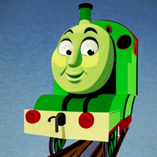 Image similar to thomas the tank as an avacado