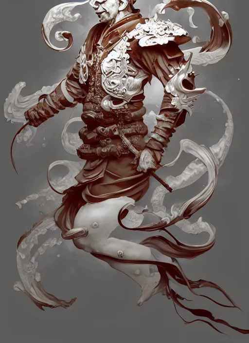 Image similar to subsurface scattering, white, koi, samurai deity with koi armor, art nouveau swirls, epic lighting, octane render, by jesper ejsing, james jean, justin gerard, tomasz alen kopera, cgsociety and fenghua zhong, highly detailed, rim light, art, very coherent, cinematic, hyper realism, high detail, 8 k