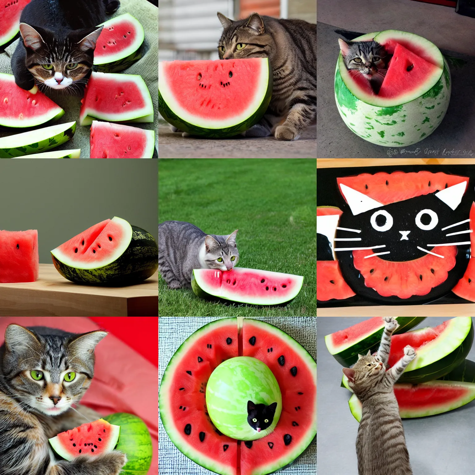 Prompt: cat rolls watermelon