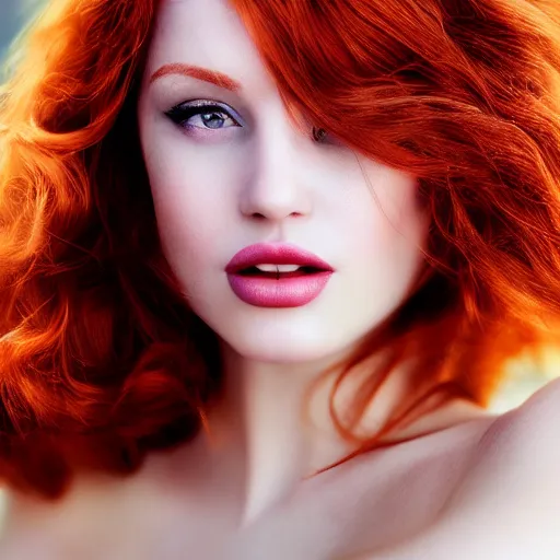 Prompt: beautiful redhead woman, Glamor Shot, Portrait, Closeup, matte painting