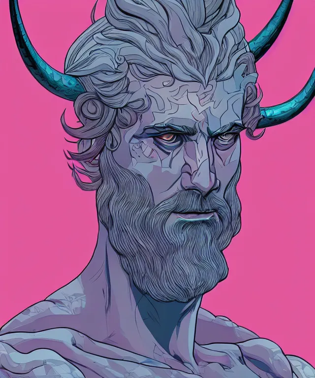 Image similar to a portrait of zeus with horns, fantasy, elegant, digital painting, artstation, concept art, matte, sharp focus, illustration, art by josan gonzalez