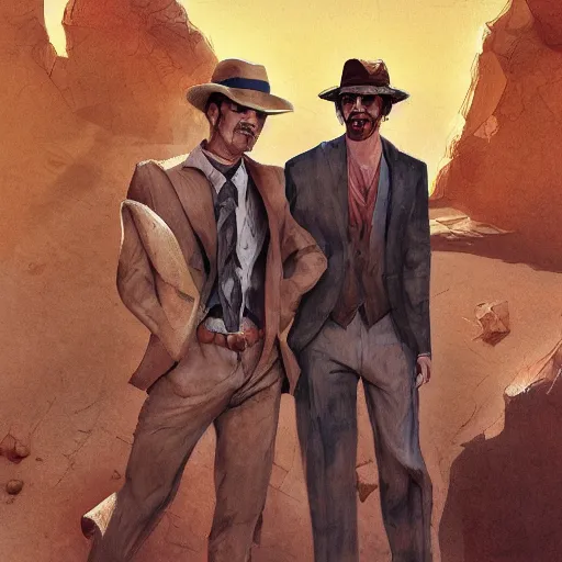 Prompt: dapper men in a desert, by jon foster