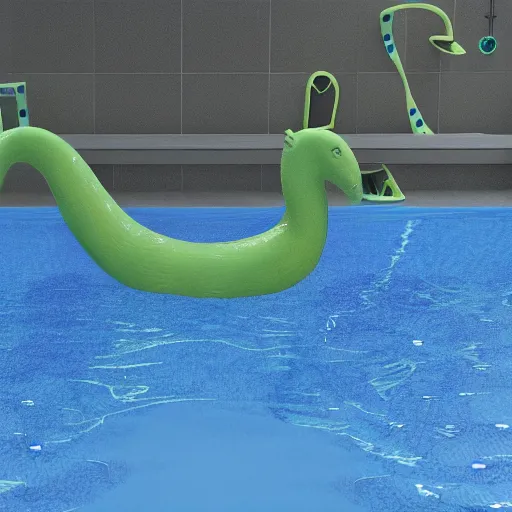 Prompt: Nessie in a swimming pool, highly detailed, 8k