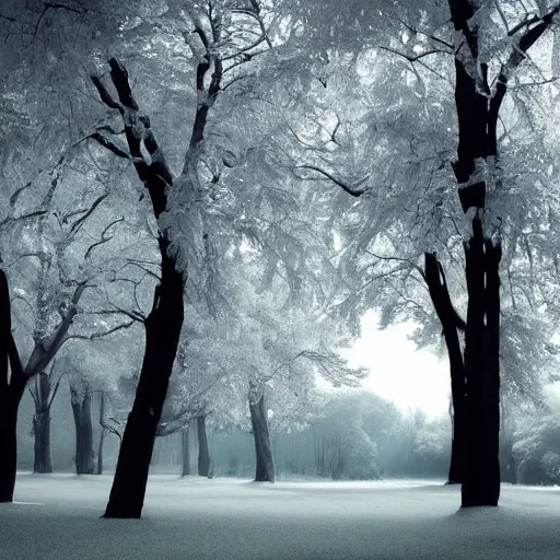 Image similar to a fantasy landscape with white beautiful trees